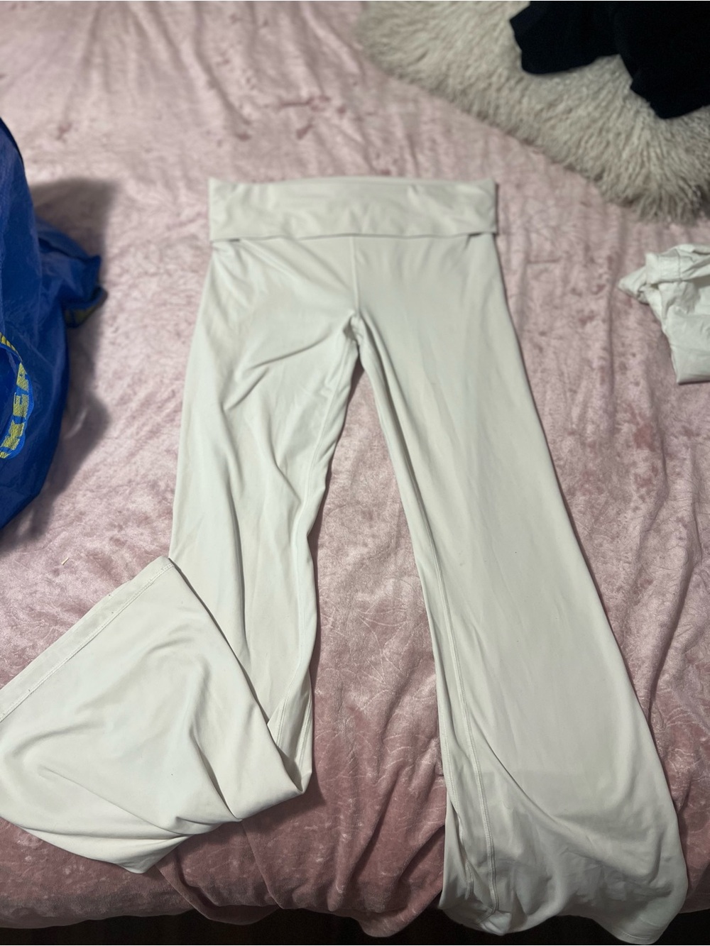 White Fold Over Flare Pants